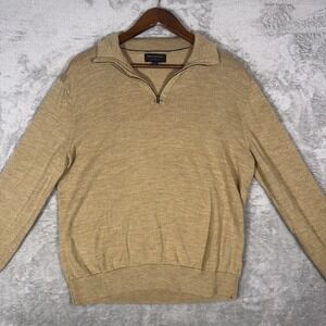 Banana Republic 1/4 Zip Sweater Men's Large Brown Long Sleeve 100% Merino Wool‎